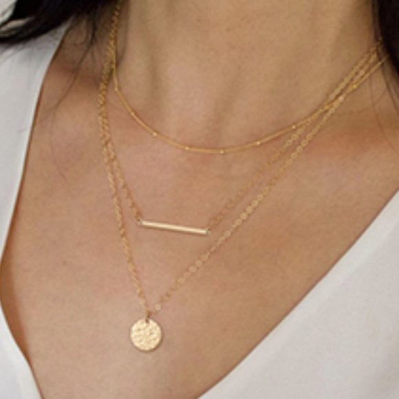 18k Gold Plated Tri Layered Minimalist Necklace - Picture 1 of 4